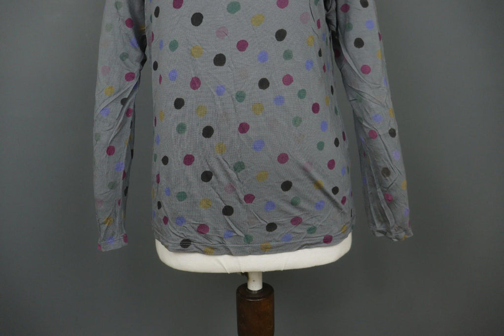GUDRUN SJODEN Gray Polka Dot 100% Modal Long Sleeve Round Neck Knit Top – Size L