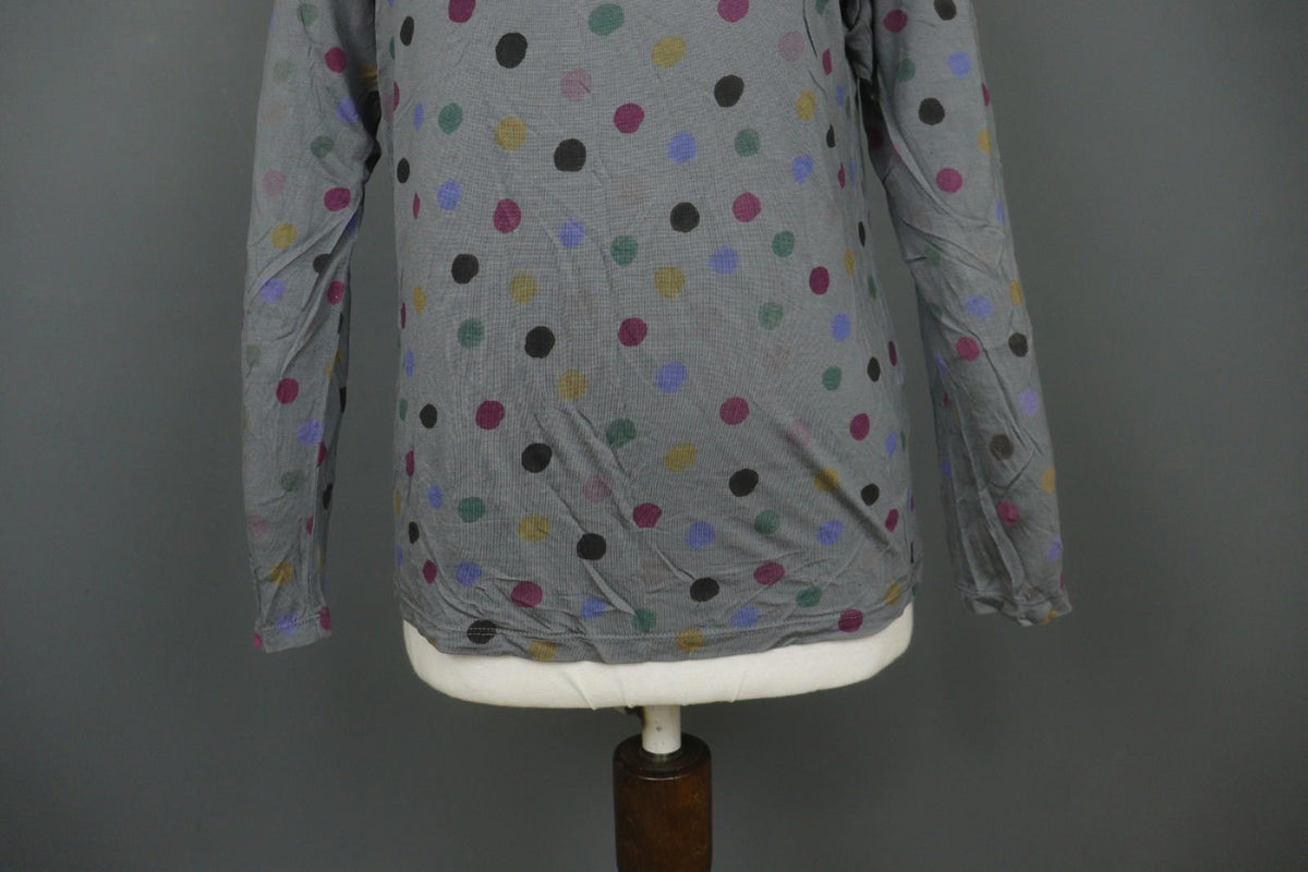 GUDRUN SJODEN Gray Polka Dot 100% Modal Long Sleeve Round Neck Knit Top – Size L