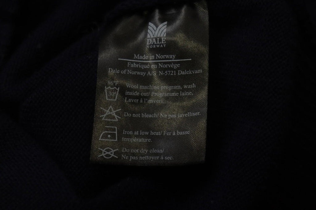 DALE OF NORWAY Navy 100% Wool Knitted Floral Mock Neck 1/4 Zip Sweater – Size XS