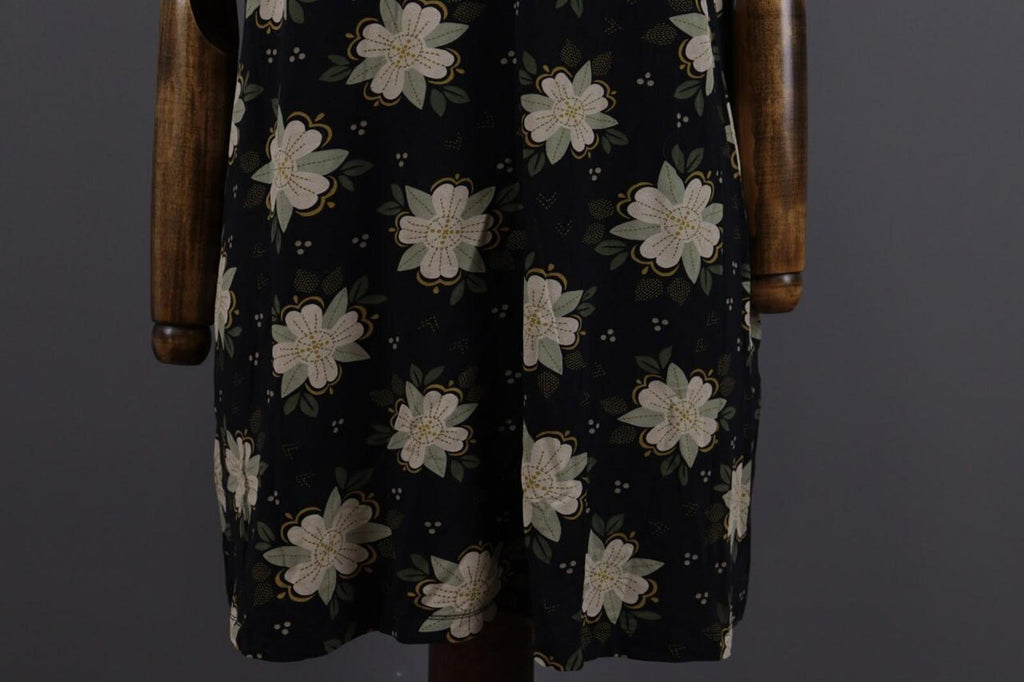 GUDRUN SJODEN Black Floral Relaxed Summer Short Sleeve Blouson Midi Dress – Size L