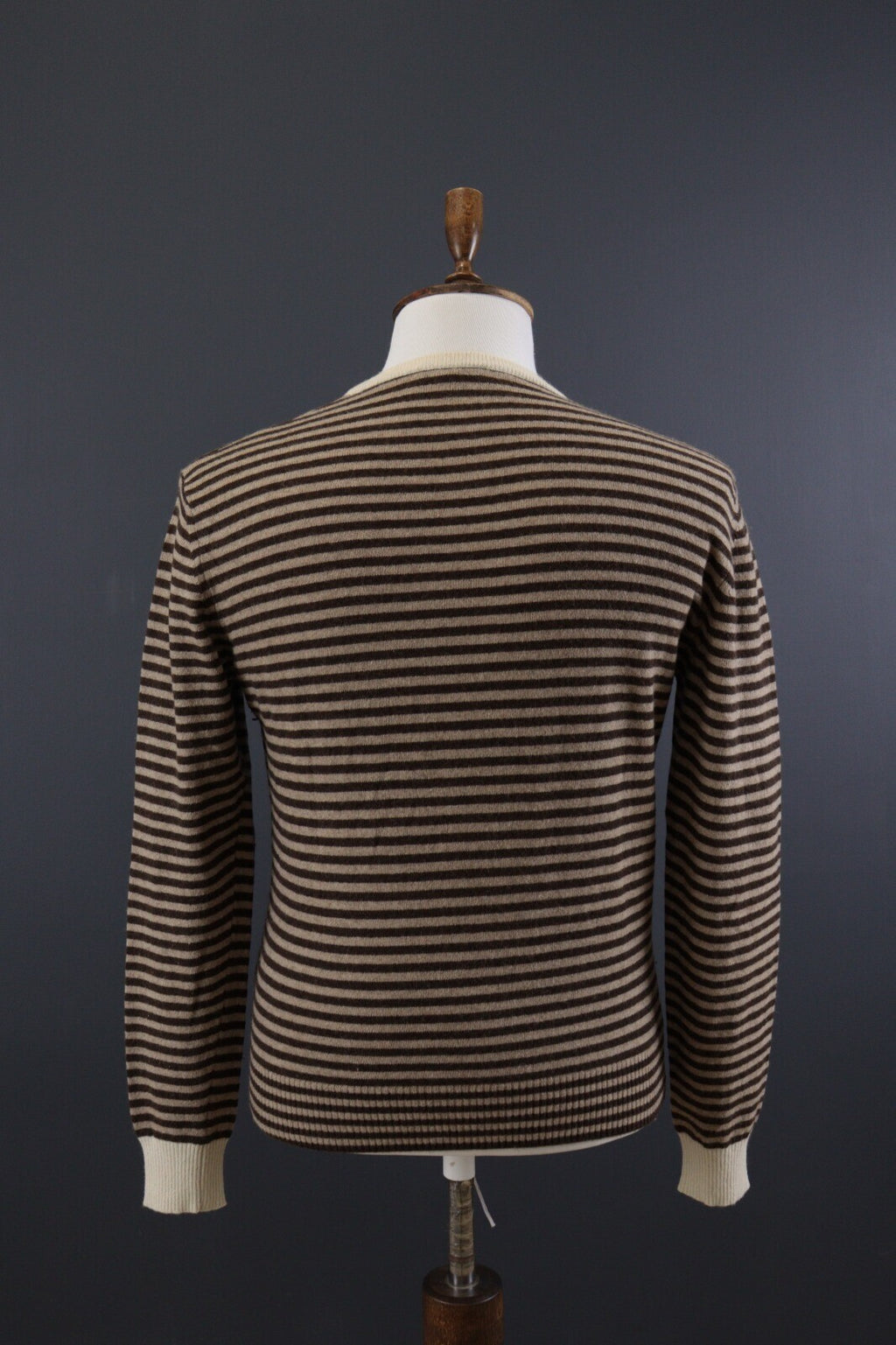 La Martina Brown Stripe Wool Brown Men's Crew Neck Sweater – Size M