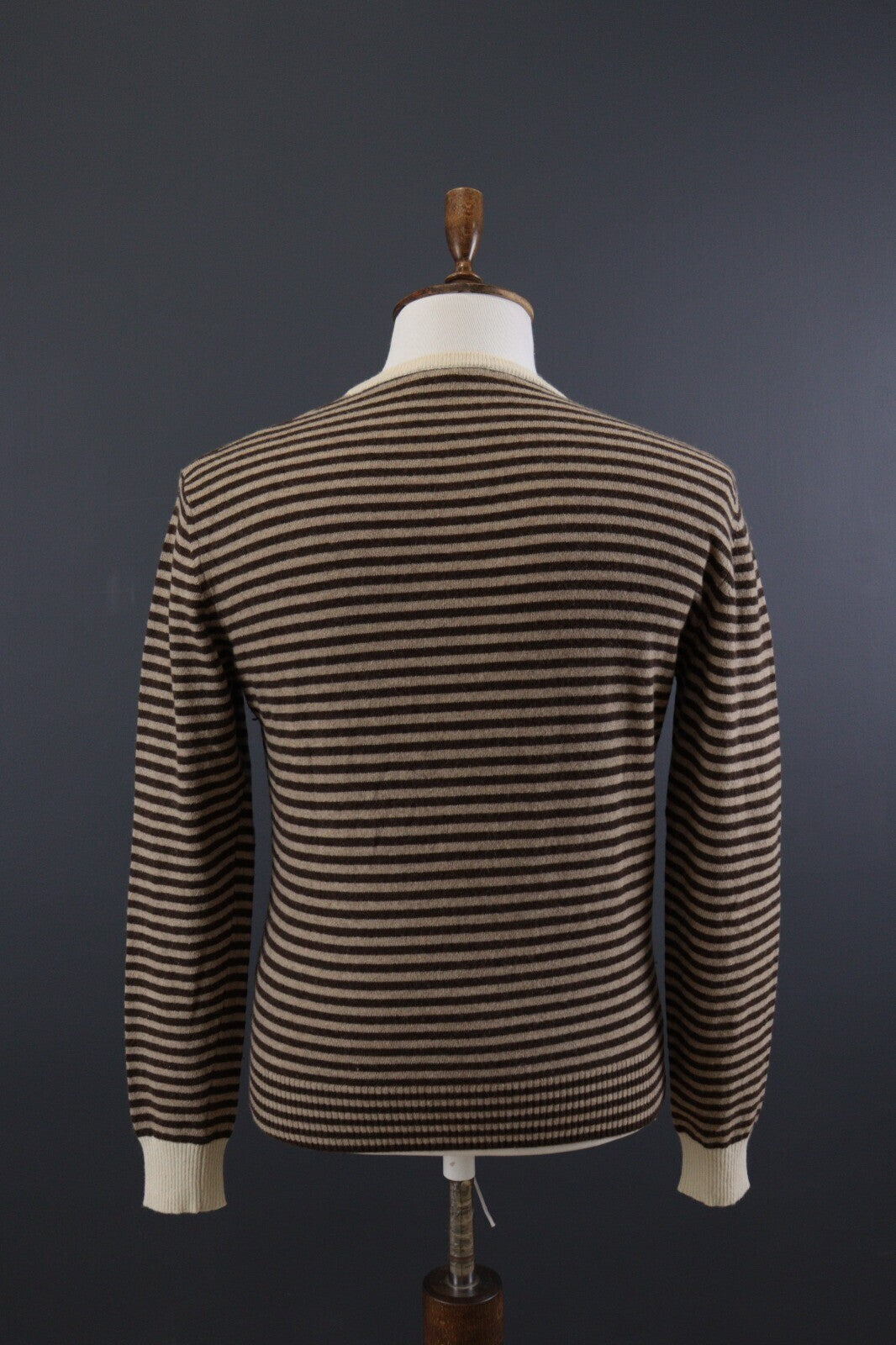 La Martina Brown Stripe Wool Brown Men's Crew Neck Sweater – Size M