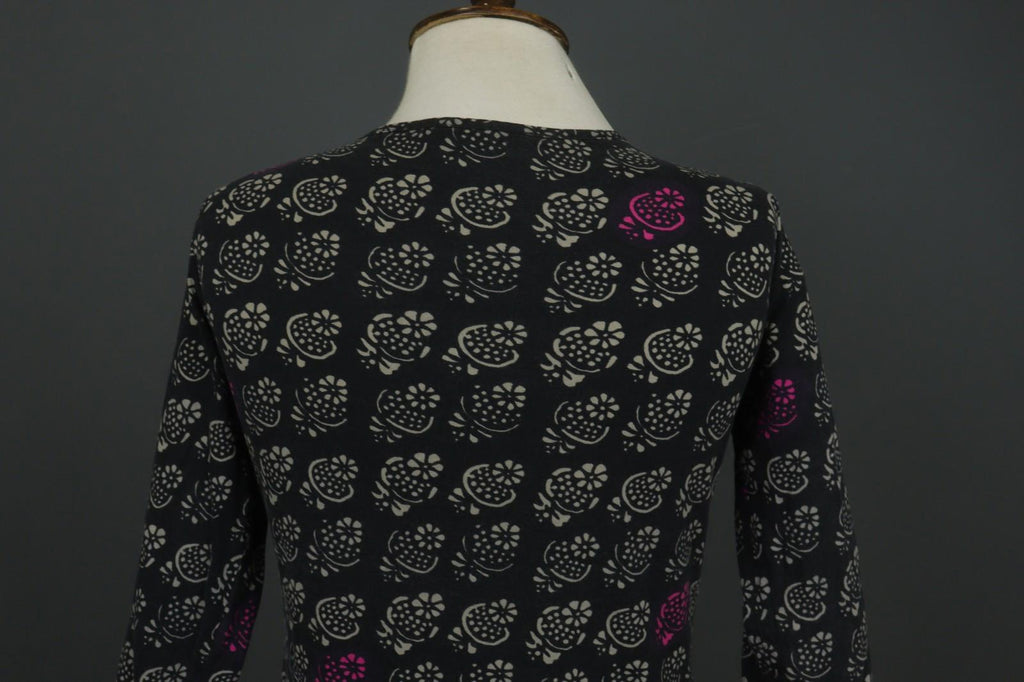MARIMEKKO 036916 SITRUUNA Black Floral 100% Cotton Scoop Neck Blouse Top – Size S