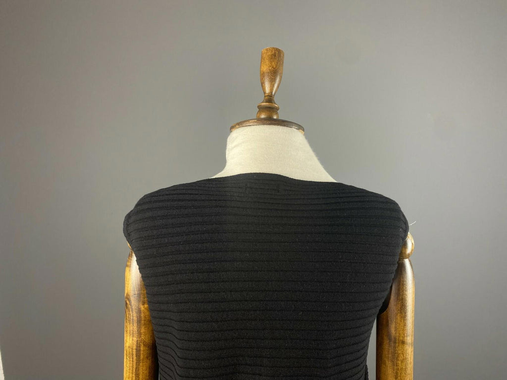 SARAH PACINI Black Wool Blend Ribbed Knee Leght Sheath Dress One Size