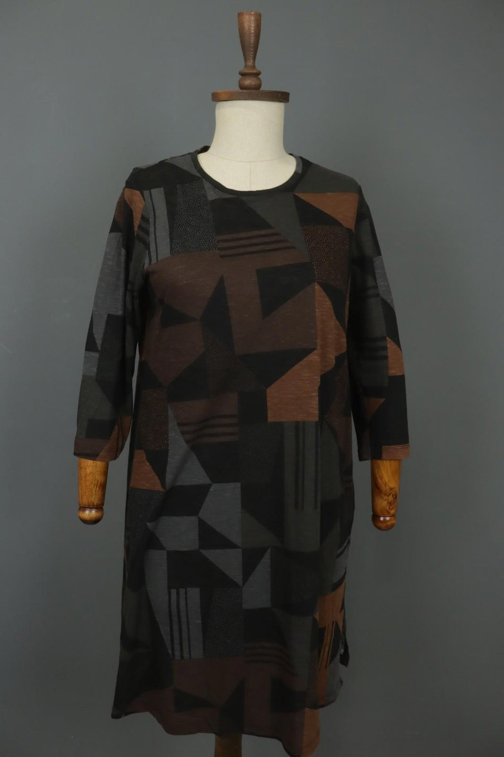 GUDRUN SJODEN Multi Geometric Cotton Casual Long Sleeve Shift Dress – Size S