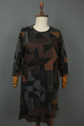 GUDRUN SJODEN Multi Geometric Cotton Casual Long Sleeve Shift Dress – Size S