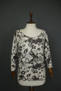 ST-MARTIN'S Black White Floral Knitted Raglan Sleeve Button Front Sweater – Size M