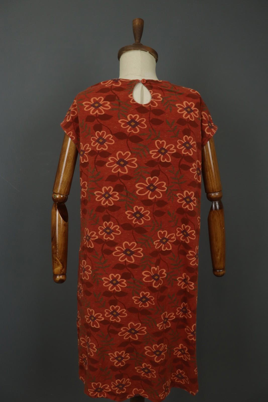 GUDRUN SJODEN Red Floral Crew Neck Long Sleeve Pullover Shift Dress – Size M