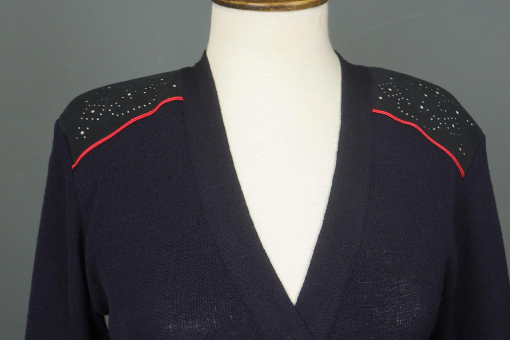 ESCADA Navy Wool Tight Kint Raglan Sleeve V-Neck Button Front Cardigan – Size 40