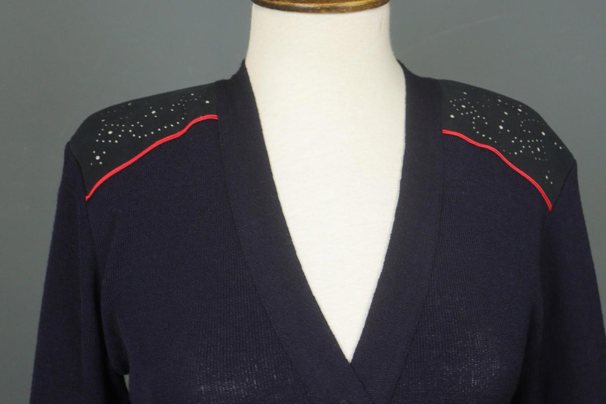 ESCADA Navy Wool Tight Kint Raglan Sleeve V-Neck Button Front Cardigan – Size 40
