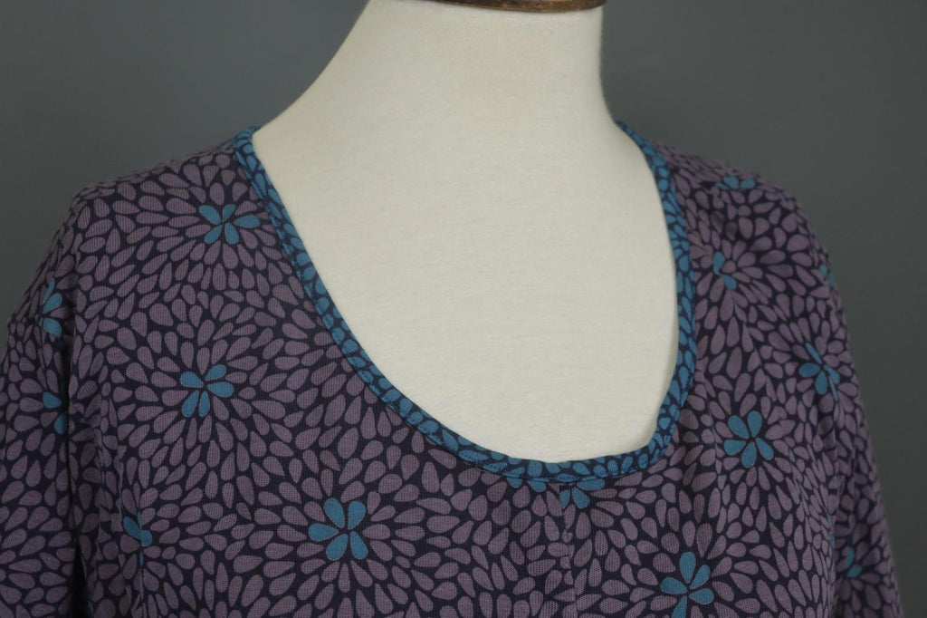 GUDRUN SJODEN Purple Floral Lyocell Long Sleeve Round Neck Shift Dress – Size XL