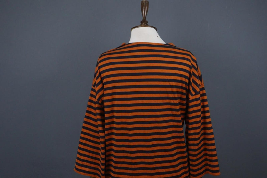 MARIMEKKO TASHIA Orange Black Striped Cotton Long Sleeve Shift Dress – Size XL