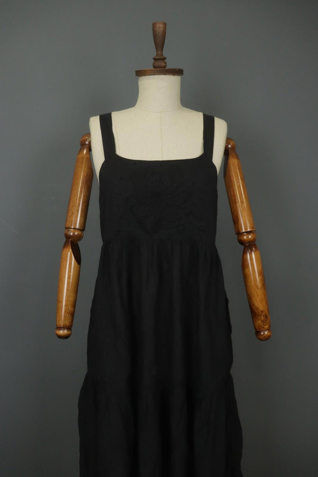 GUDRUN SJODEN Black 100% Cotton Sleeveless Square Neck Backless Tank Dress Sz S