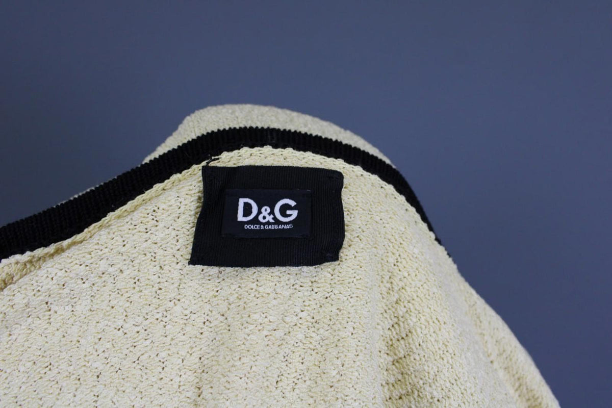 DOLCE & GABBANA Beige Black Lined Cotton Long Sleeve Open Front Cardigan M/L