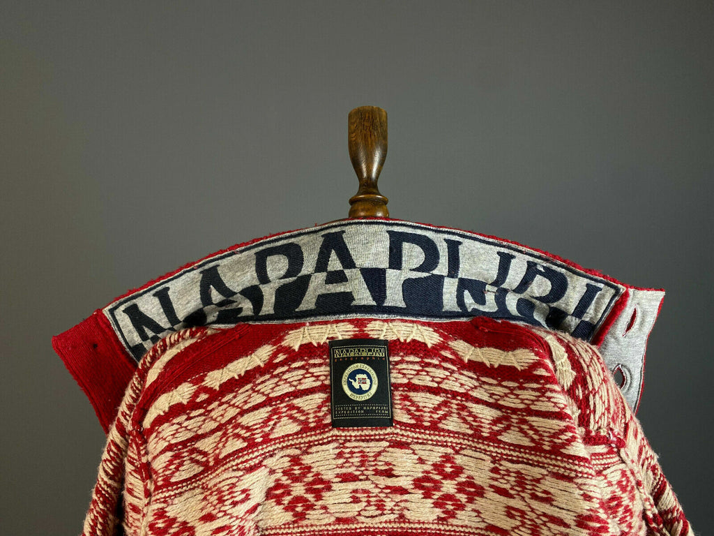 Napapijri Geographic Red Wool Knit Button Up Cardigan Sweater – Women's M – Used