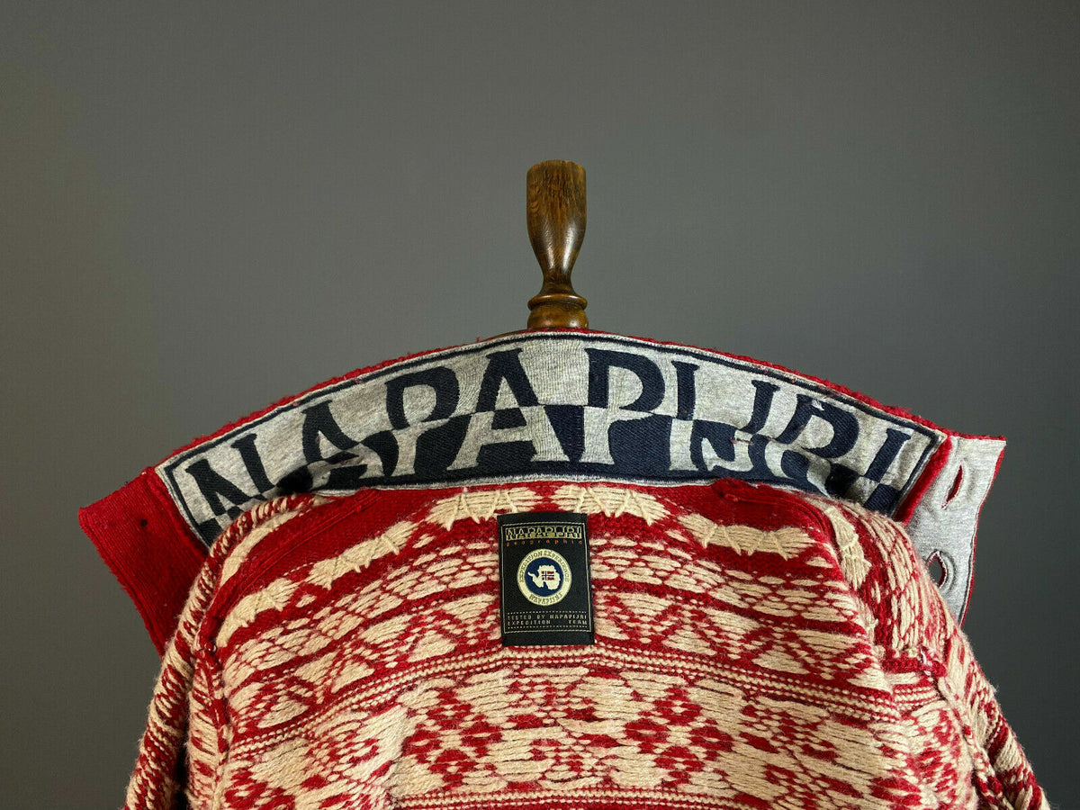 Napapijri Geographic Red Wool Knit Button Up Cardigan Sweater – Women's M – Used