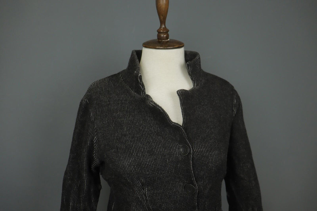 TRANSIT PAR-SUCH Black Virgin Wool Ribbed Single Breasted Blazer Jacket – Size 4