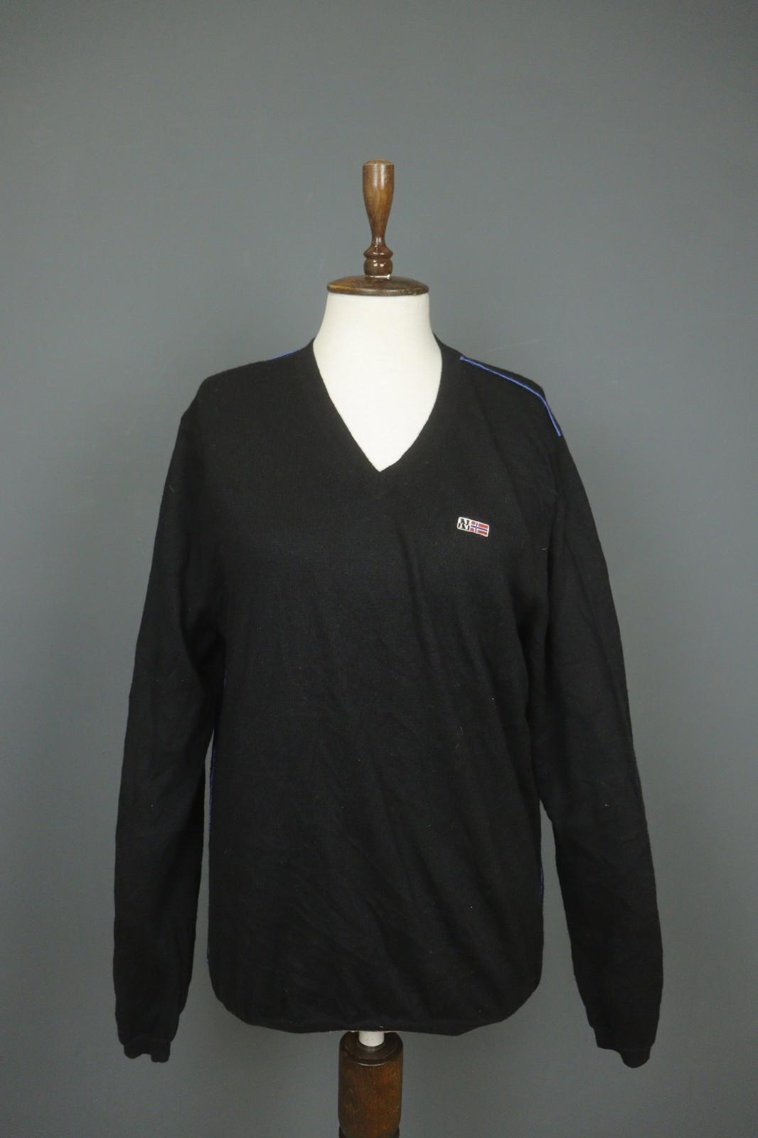 NAPAPIJRI Black 100% Merino Wool Raglan Sleeve V-Neck Pullover Sweater – Size L