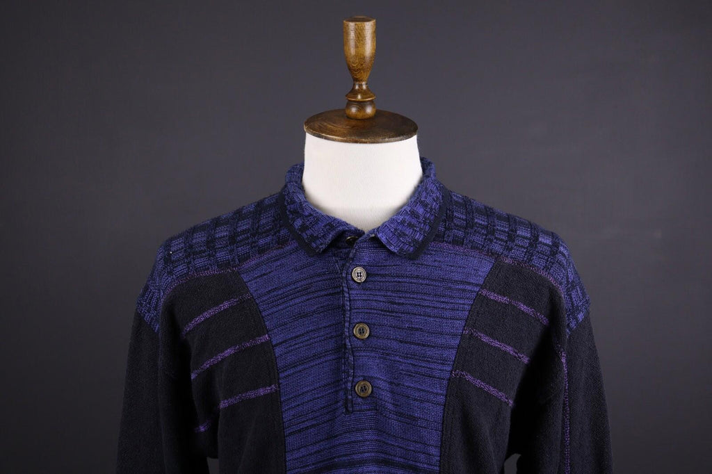 CARLO COLUCCI Blue Knit Vintage Long Sleeve Sweater – Size S