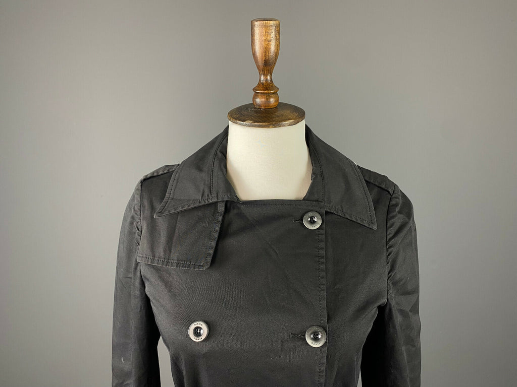 Pinko Black Cotton Double Breasted Belted Trench Coat – Size US 4 GB 8 IT 40