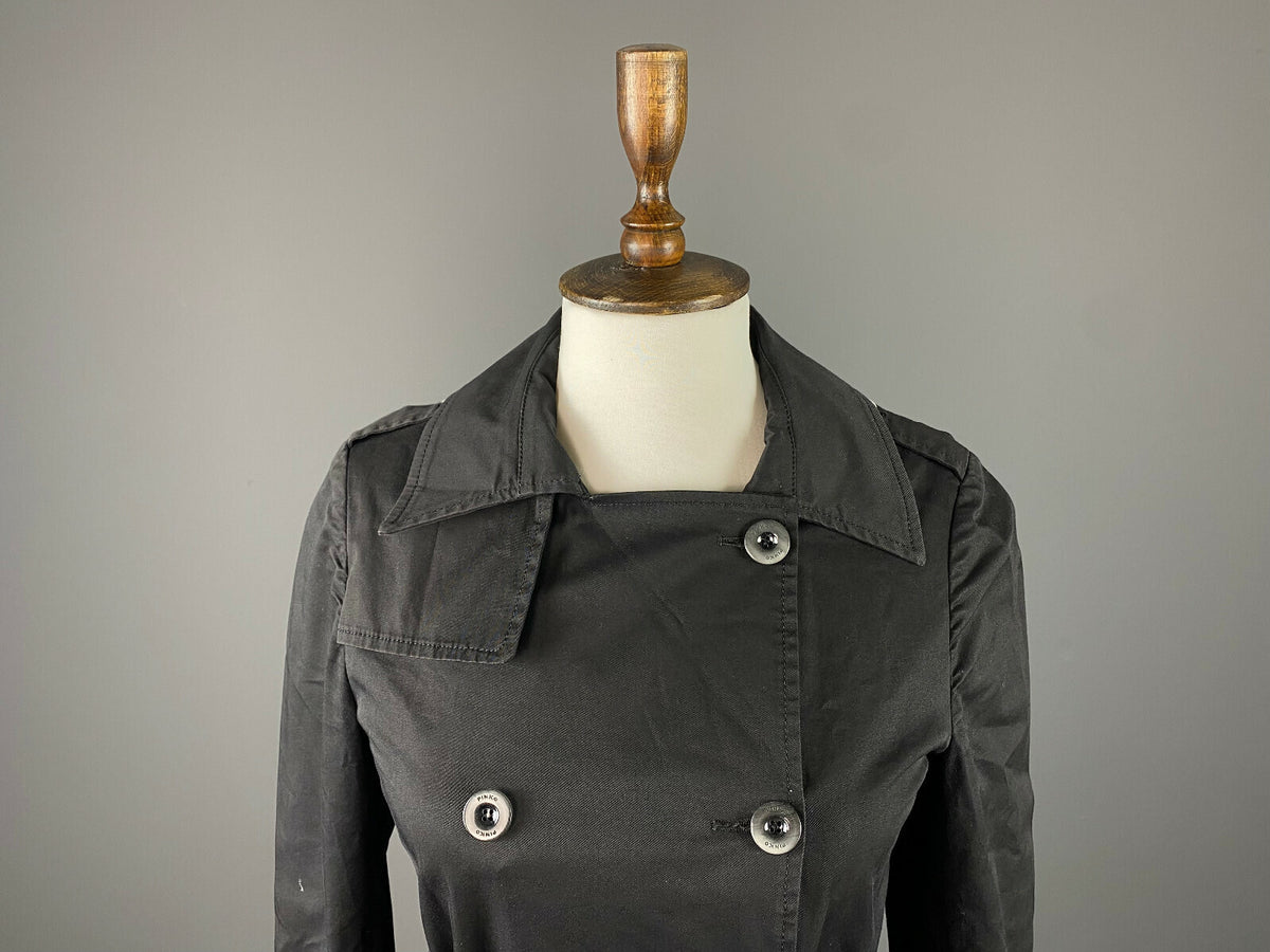 Pinko Black Cotton Double Breasted Belted Trench Coat – Size US 4 GB 8 IT 40