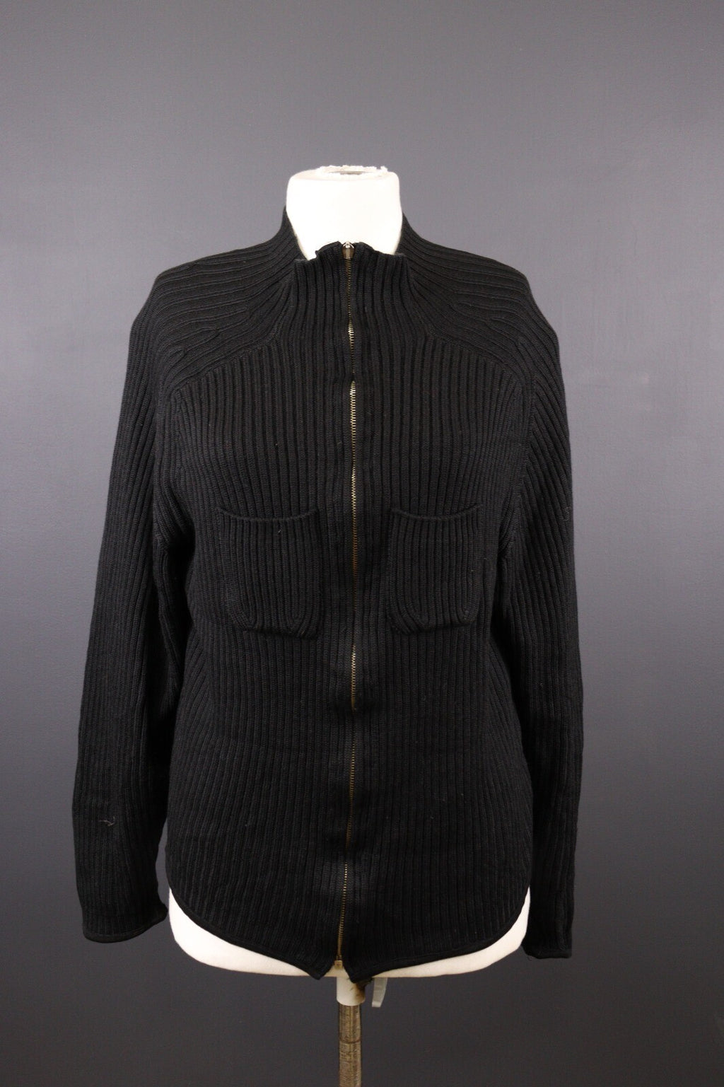 Kenzo Homme Black Vintage Merino Wool Full Zip Tight Knit Sweater – Size M
