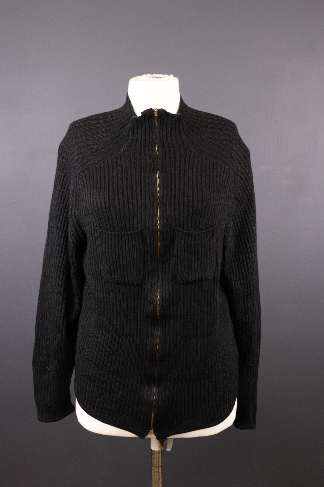 Kenzo Homme Black Vintage Merino Wool Full Zip Tight Knit Sweater – Size M