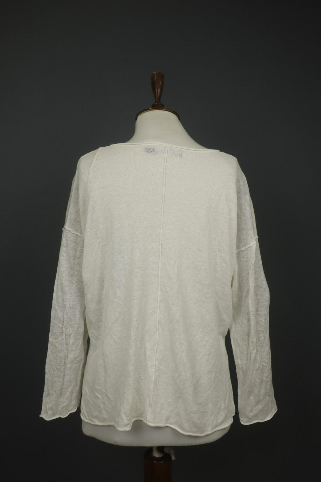 GUDRUN SJODEN White Linen Long Sleeve Round Neck Knit Pullover Sweater – Size M