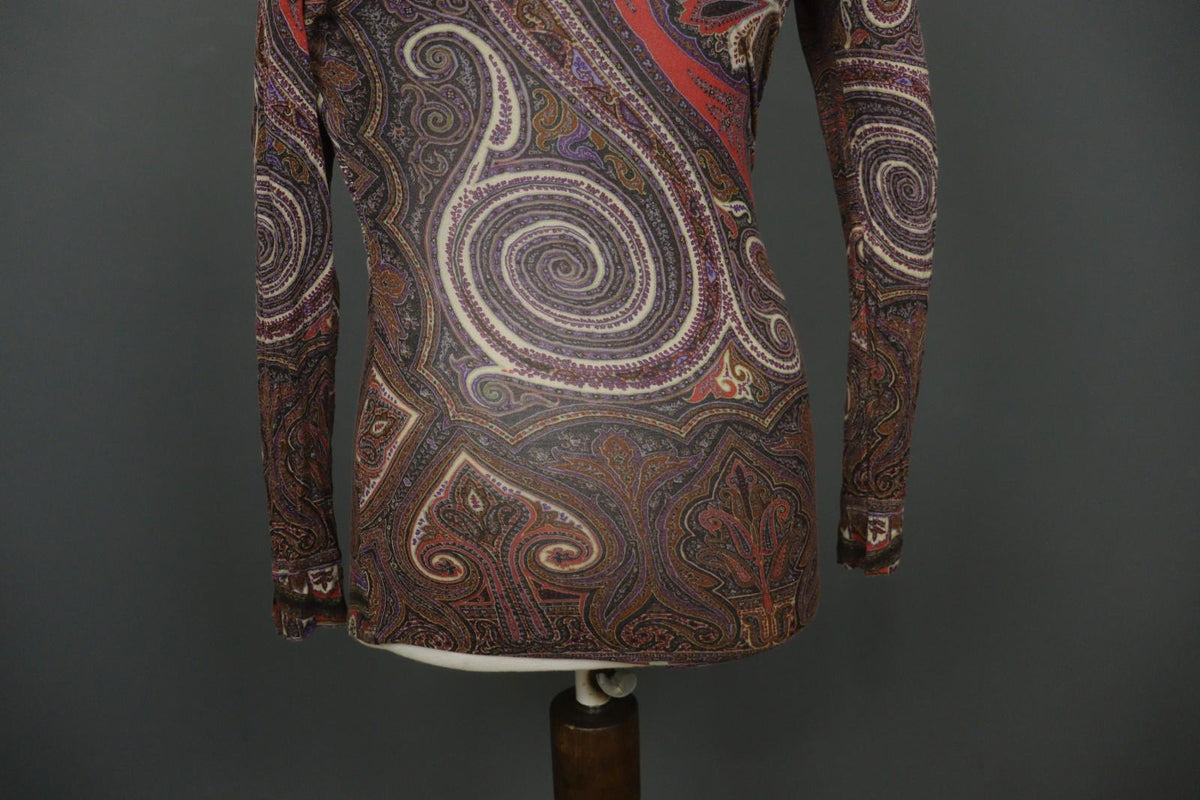 ETRO Milano Multicolor Paisley Classic Long Sleeve V-Neck Mini Dress – Size 42