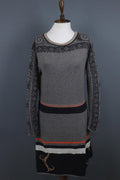 IVKO Black Gray 100% Wool Crew Neck Long Sleeve Fit & Flare Dress – Size 42