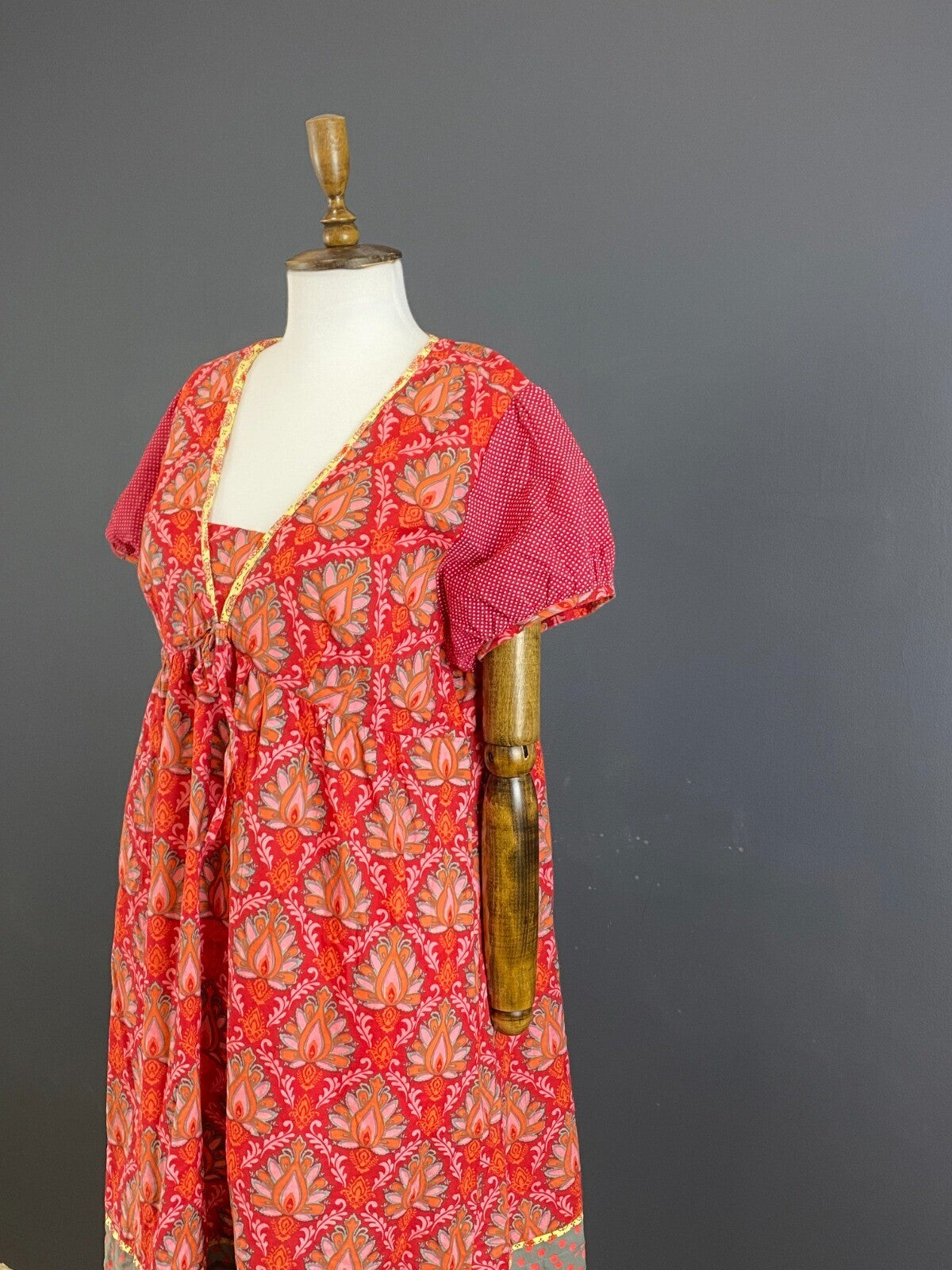 Deerberg by Oska Red Floral Short Sleeve Boho Relaxed Blouson Midi Dress – Size M