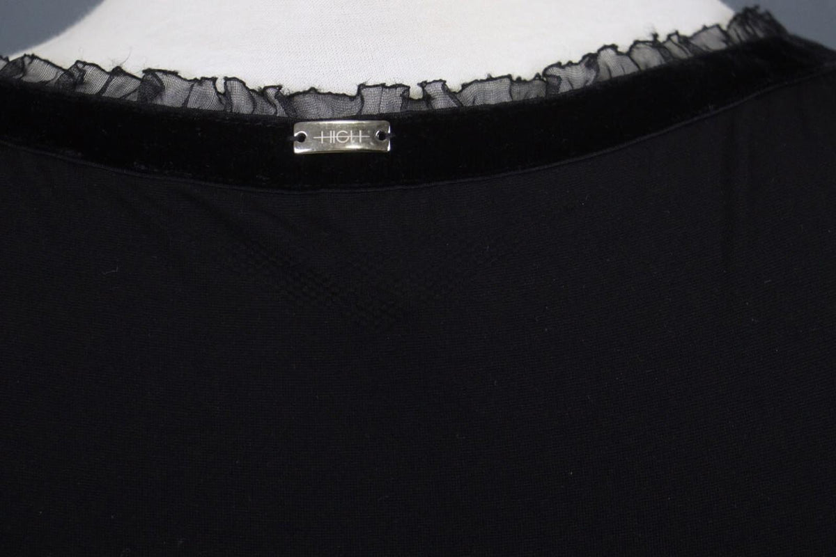 HIGH USE Black Square Neck Long Sleeve Casual Tie Front Fit & Flare Dress – Size L