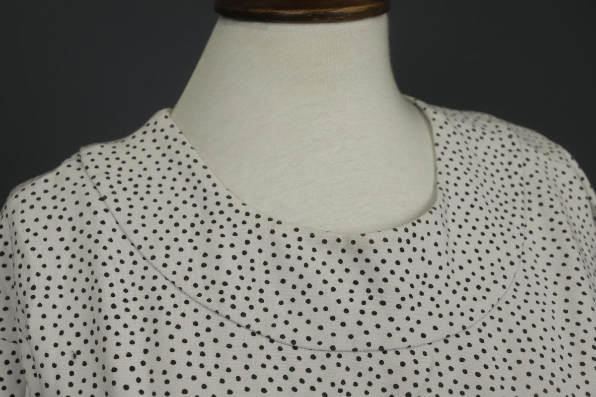 MARIMEKKO NATTU White Polka Dot Viscose Stretch Round Neck Pullover Blouse Top