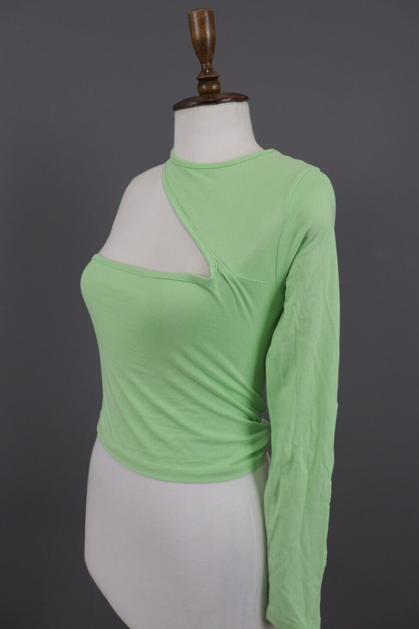 Karl Kani Embroidered Sleeve Green Asymmetrical One Shoulder Shirt – Size S – Used