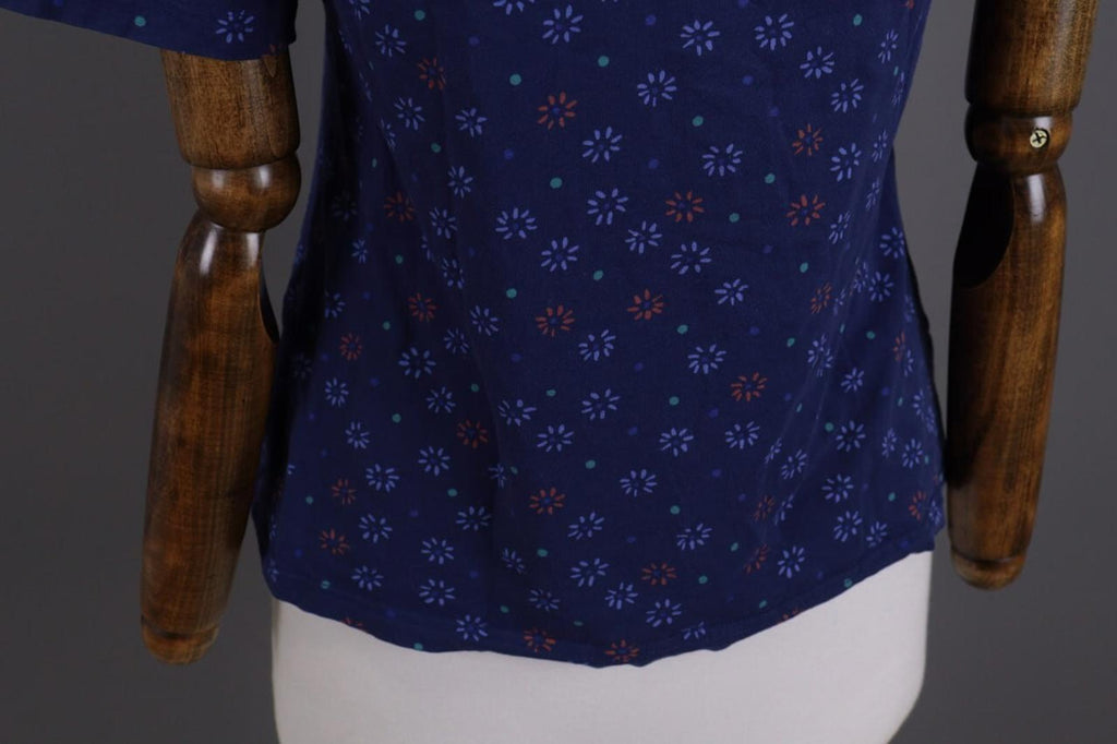 GUDRUN SJODEN Blue Floral Short Sleeve Blouse Top Shirt – Size S