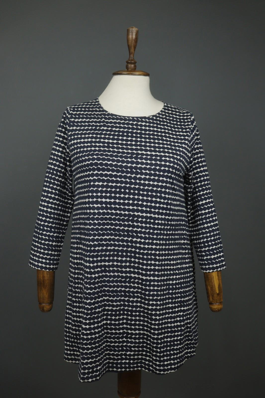 MARIMEKKO LEVOLLINEN RASYMATTO Black White Polka Dot Pullover Shift Dress Sz XS