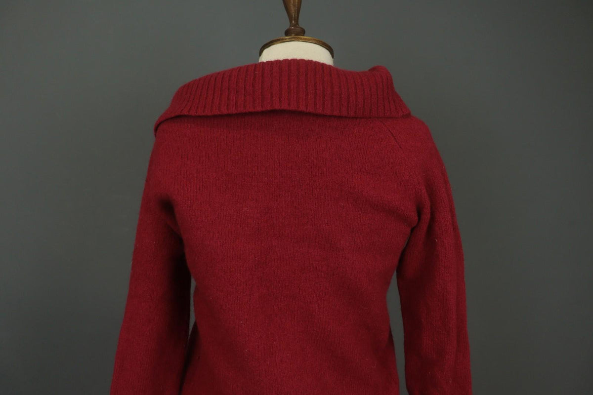 GUDRUN SJODEN Red Knitted Embroidered Raglan Sleeve Mock Neck Sweater – Size M