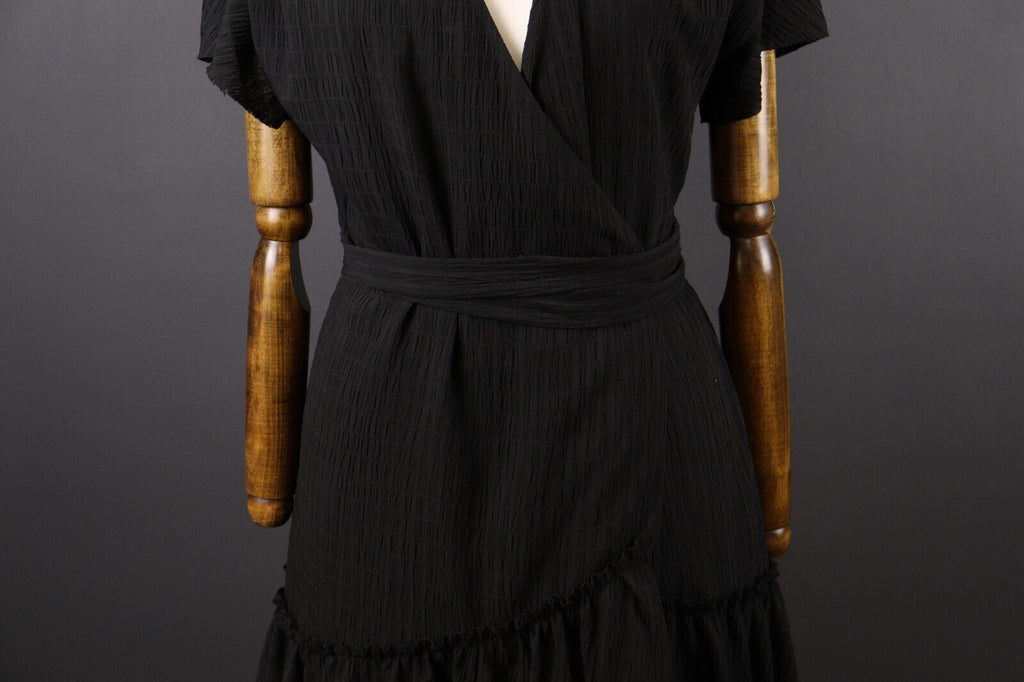 AllSaints Black Short Sleeve Ruffle Wrap A-Line Dress – Size UK 12 / US 8