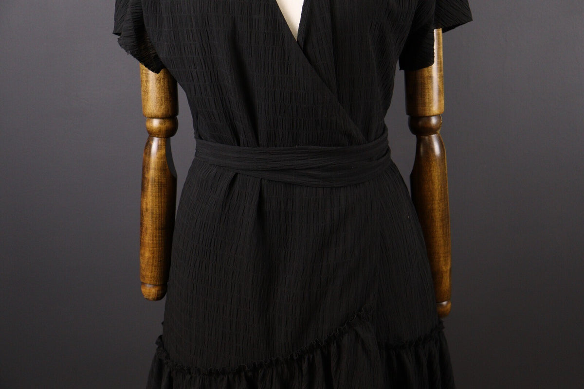 AllSaints Black Short Sleeve Ruffle Wrap A-Line Dress – Size UK 12 / US 8
