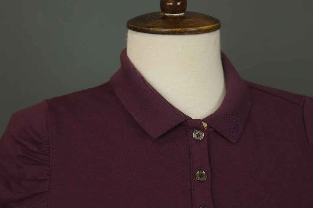 BURBERRY BRIT Burgundy Slim Fit Long Sleeve Collared Popover Polo Shirt – Size S
