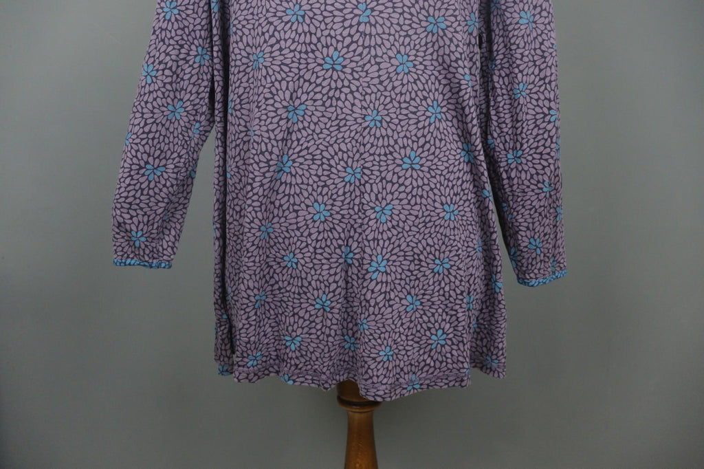 GUDRUN SJODEN Purple Floral Lyocell Long Sleeve Round Neck Shift Dress – Size XL