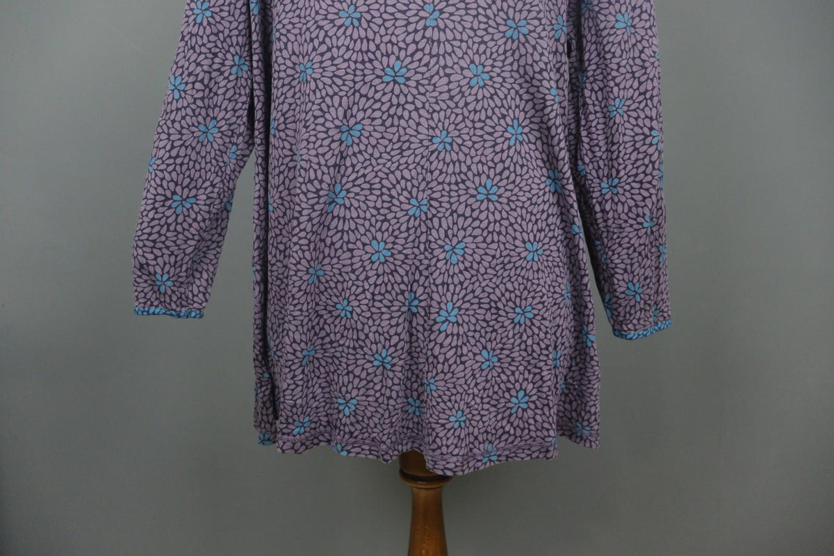 GUDRUN SJODEN Purple Floral Lyocell Long Sleeve Round Neck Shift Dress – Size XL