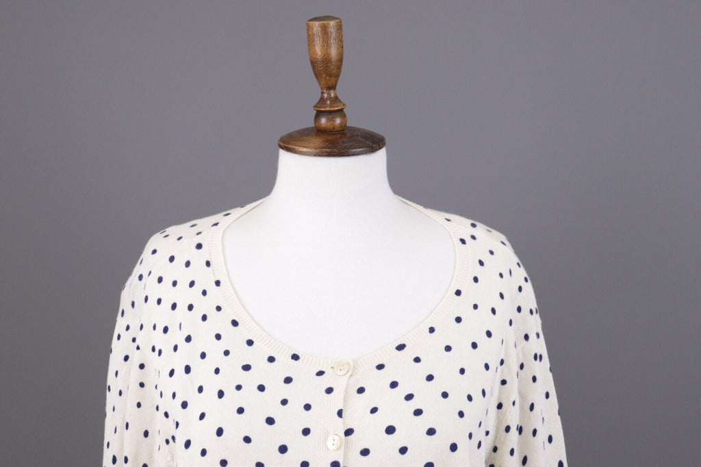 Gudrun Sjoden White Polka Dot Long Sleeve Knit Cardigan Sweater – Size L