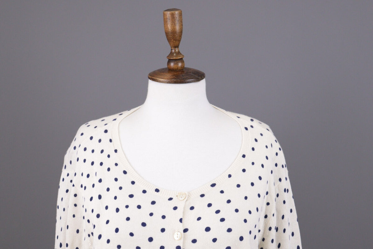 Gudrun Sjoden White Polka Dot Long Sleeve Knit Cardigan Sweater – Size L