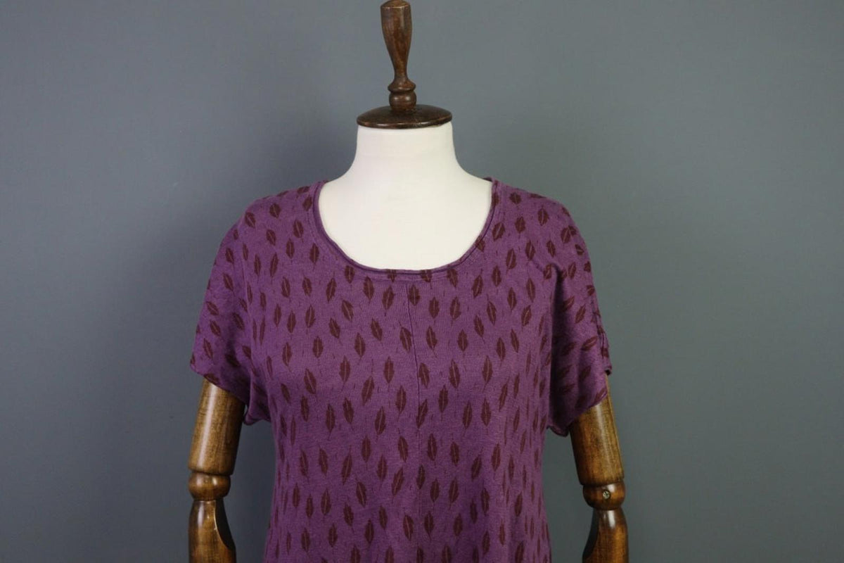 GUDRUN SJODEN Purple 100%Linen Round Neck Short Sleeve Sweater Dress – Size S