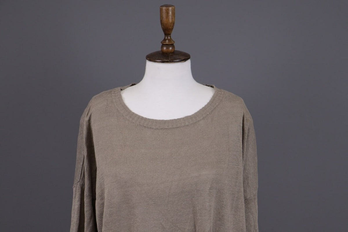 Gudrun Sjoden Brown Linen Lagenlook Long Sleeve Relaxed A-Line Dress – Size L