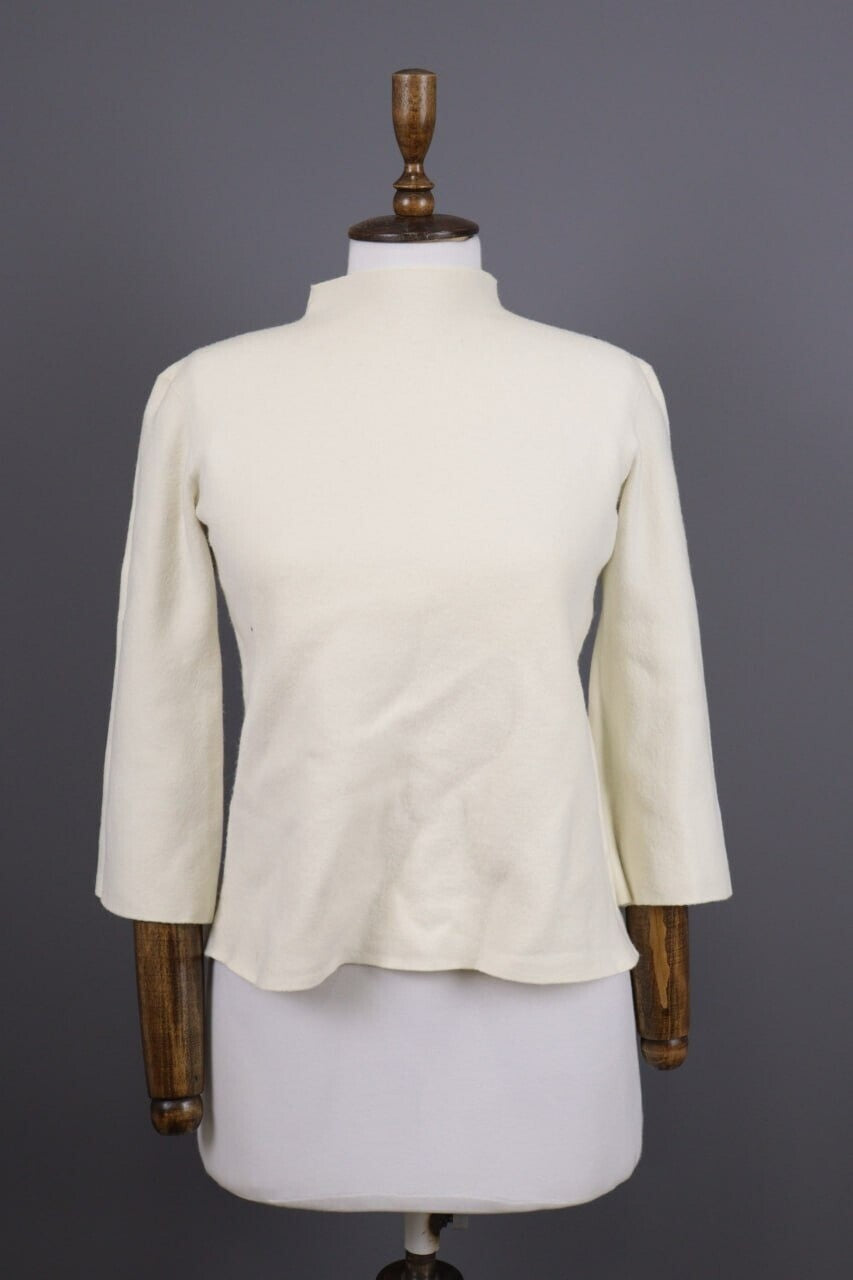 Adam Lippes Beige High Neck Merino 3/4 Sleeve Wool Knitted Sweater – Size L