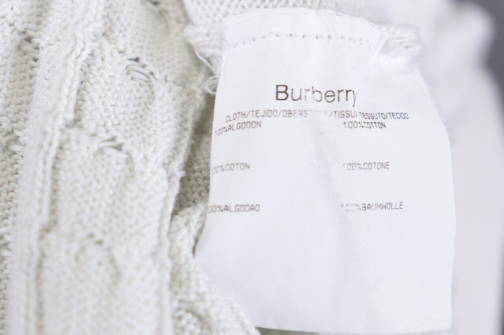 Burberry London White Striped Knit V-Neck Sweater – Size 40