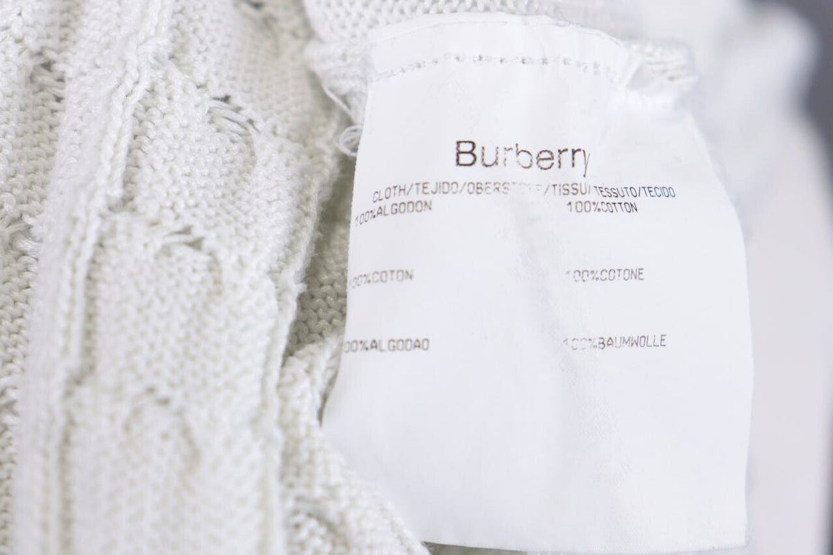 Burberry London White Striped Knit V-Neck Sweater – Size 40