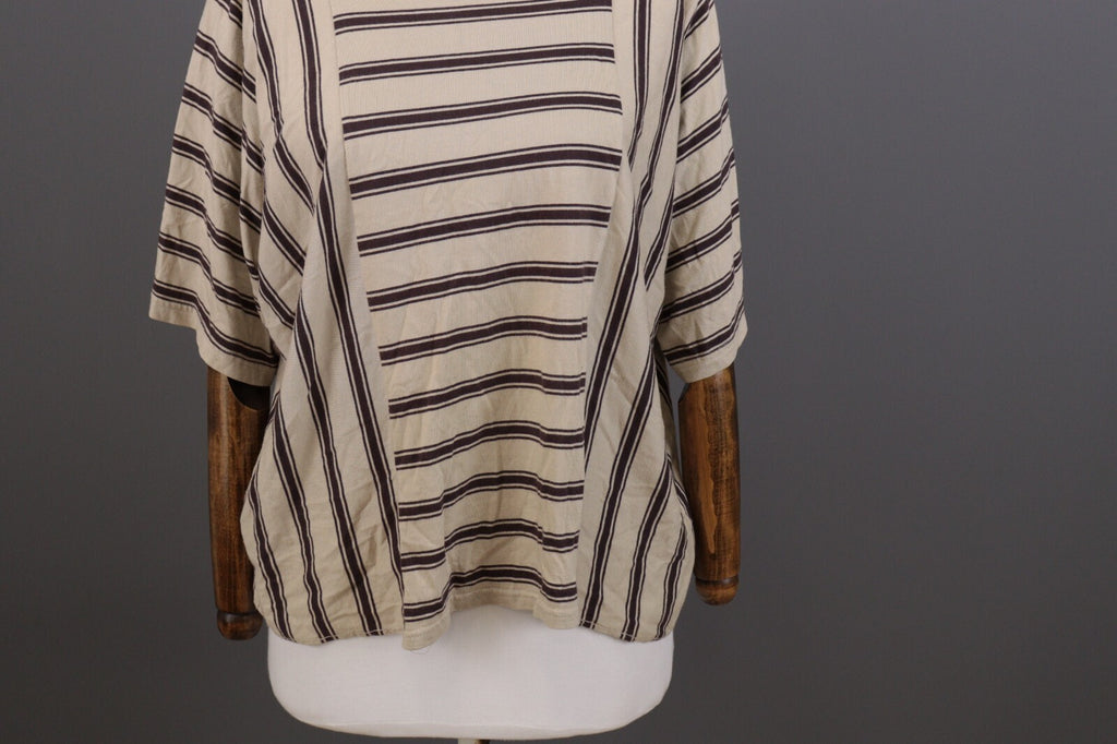 Gudrun Sjoden Beige Striped Short Sleeve Lagenlook Relaxed Blouse Shirt – Size M